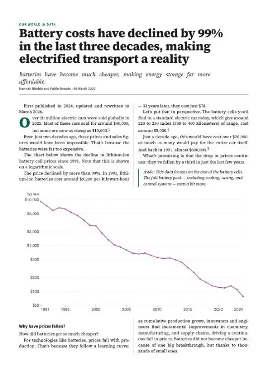 Page 1 of “Battery costs have declined by 99%” in the Classic design